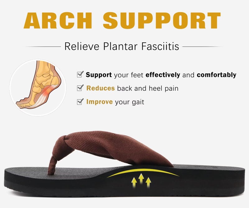 KuaiLu Flip Flops Women Arch Support Yoga Mat Comfortable Summer Beach Walking Thong Cushion Sandals Slip on Outfits Travel Essentials Orthotic Slides Indoor Outdoor Slippers Shoes Dark Brown Size 9 - Image 4